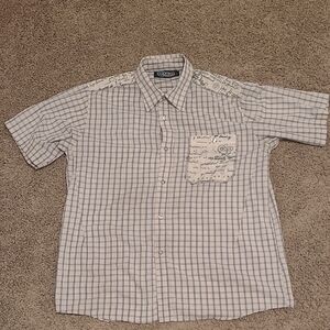 Men's Blue and White Casual Button Down